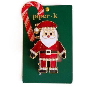 Piper K Santa Hair/Bag Clip Red White Enamel White Faux Pearls NWT